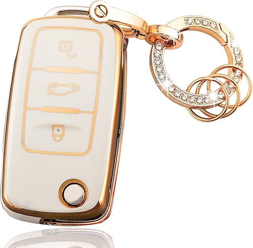 Miniatura 10 de OLLEN Funda para llavero de TPU suave con anillo brillante, apto para VolksWagen VW Jetta Golf Polo MK6 Passat Tiguan Beetle Polo MK7 Passat Cross