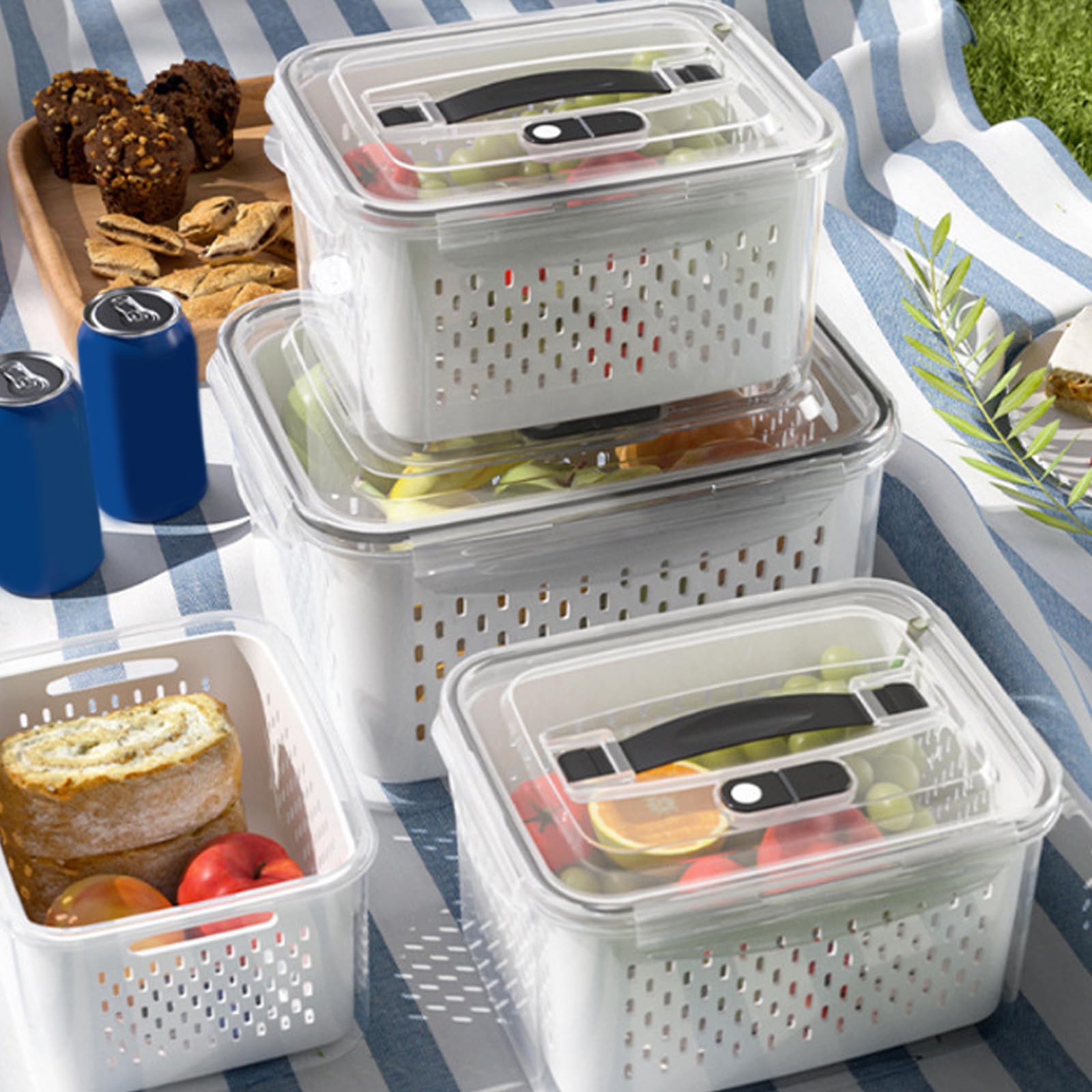 Greabuy Cestas versátiles para refrigerador con asas, filtro desmontable, ideal para verduras, preparación de comidas, contenedores multiusos para refrigerador