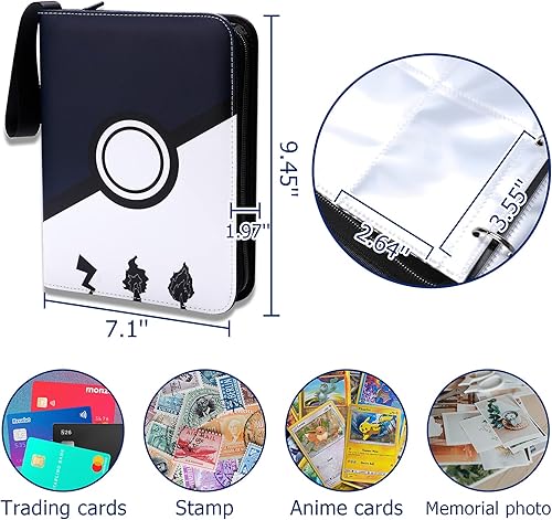 Miniatura 5 de Carpeta de tarjetas 4 bolsillos portátil para coleccionista de tarjetas con 50 fundas de hasta 400 tarjetas juego de cartas soporte para coleccionar