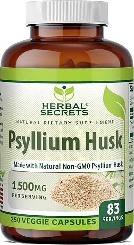 Miniatura 4 de Herbal Secrets Suplemento de cáscara de psyllium 500 mg por porción 500 cápsulas vegetales Sin OMG Sin gluten Fabricado en Estados Unidos
