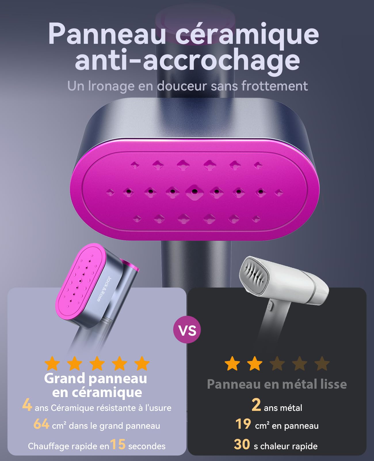 Défroisseur vapeur de voyage, utilisation mondiale(100-240V), 1000W, 22g/min de vapeur Fer à Repasser Vertical, Grand réservoir d'eau de 150 ml, 2 en 1 Steamer Chauffage rapide en 15s pour voyage
