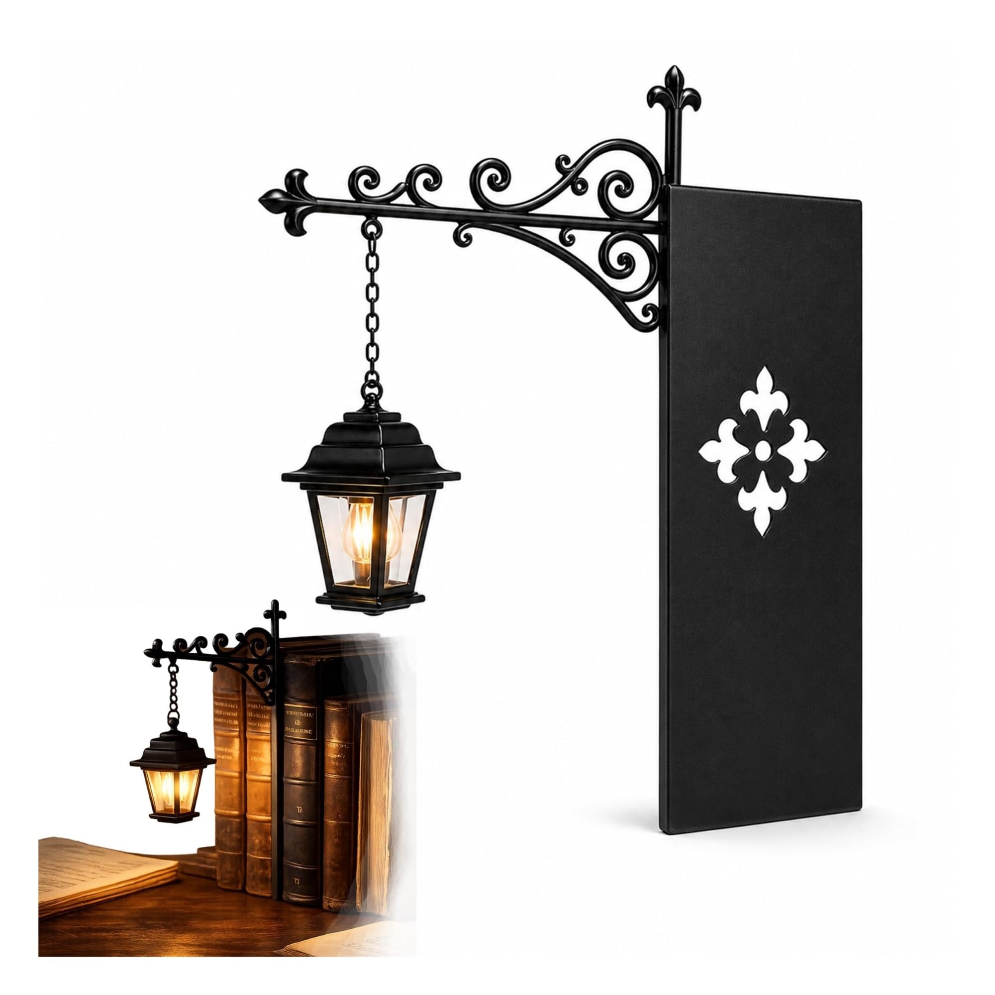 AJCYKRFVM Library Lantern Bookshelf Lamp 2 Pack, Vintage Hanging LED Bookend Light Warm