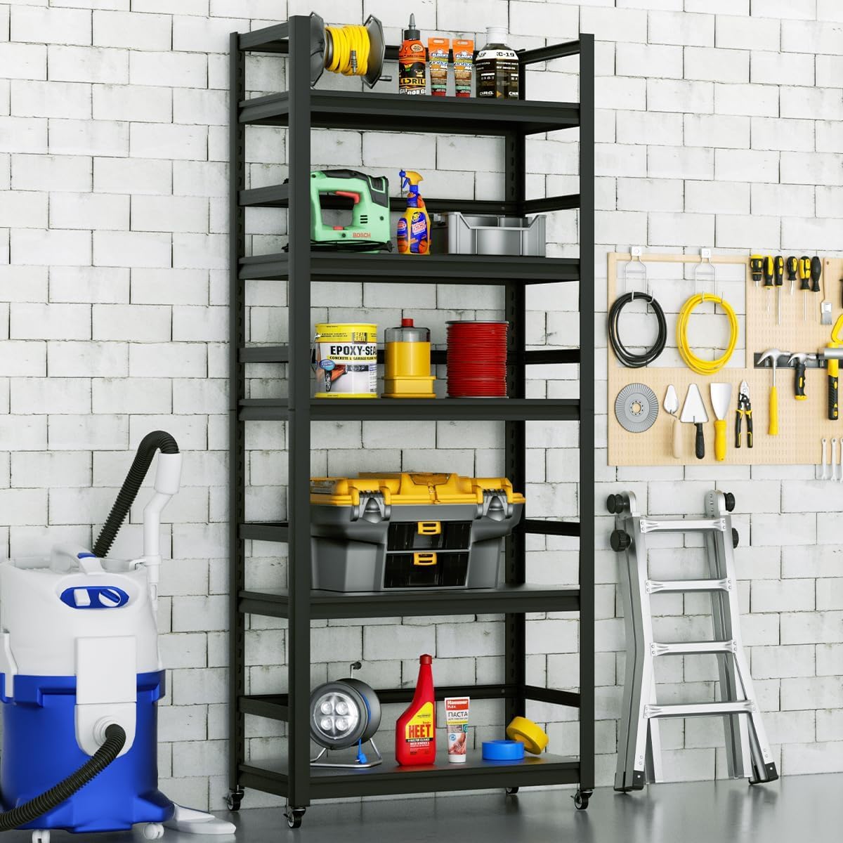 Metal Storage Shelves with Wheels, Adjustable Shelving Unit Utility Rack, Heavy Duty Pantry Shelving Organization Multipurpose Shelf Kitchen Garage Pantry Closet, 72.1" H*31.6" W*15.8" D