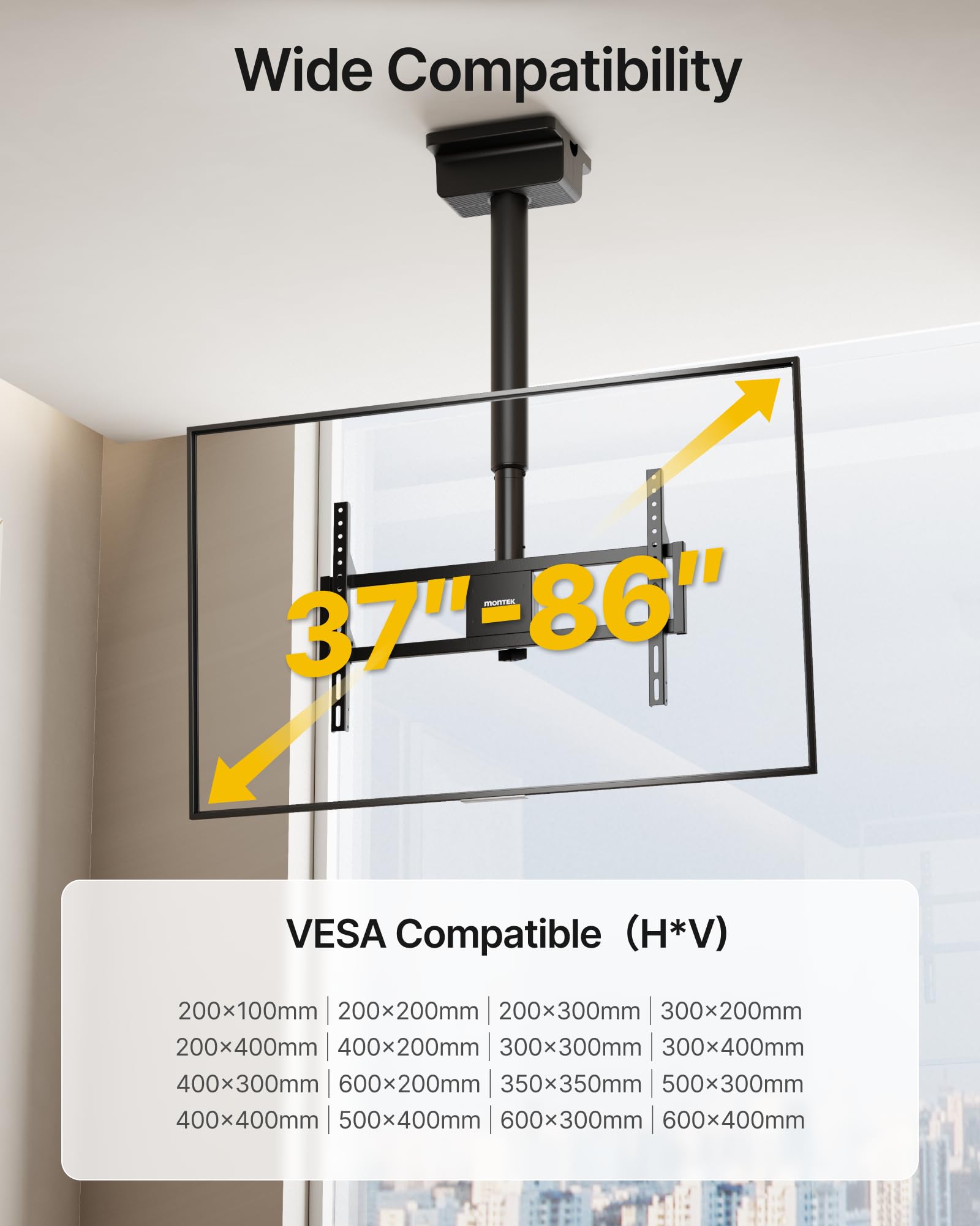 monTEK Supporto TV da soffitto motorizzato per schermi da 37 a 86 pollici