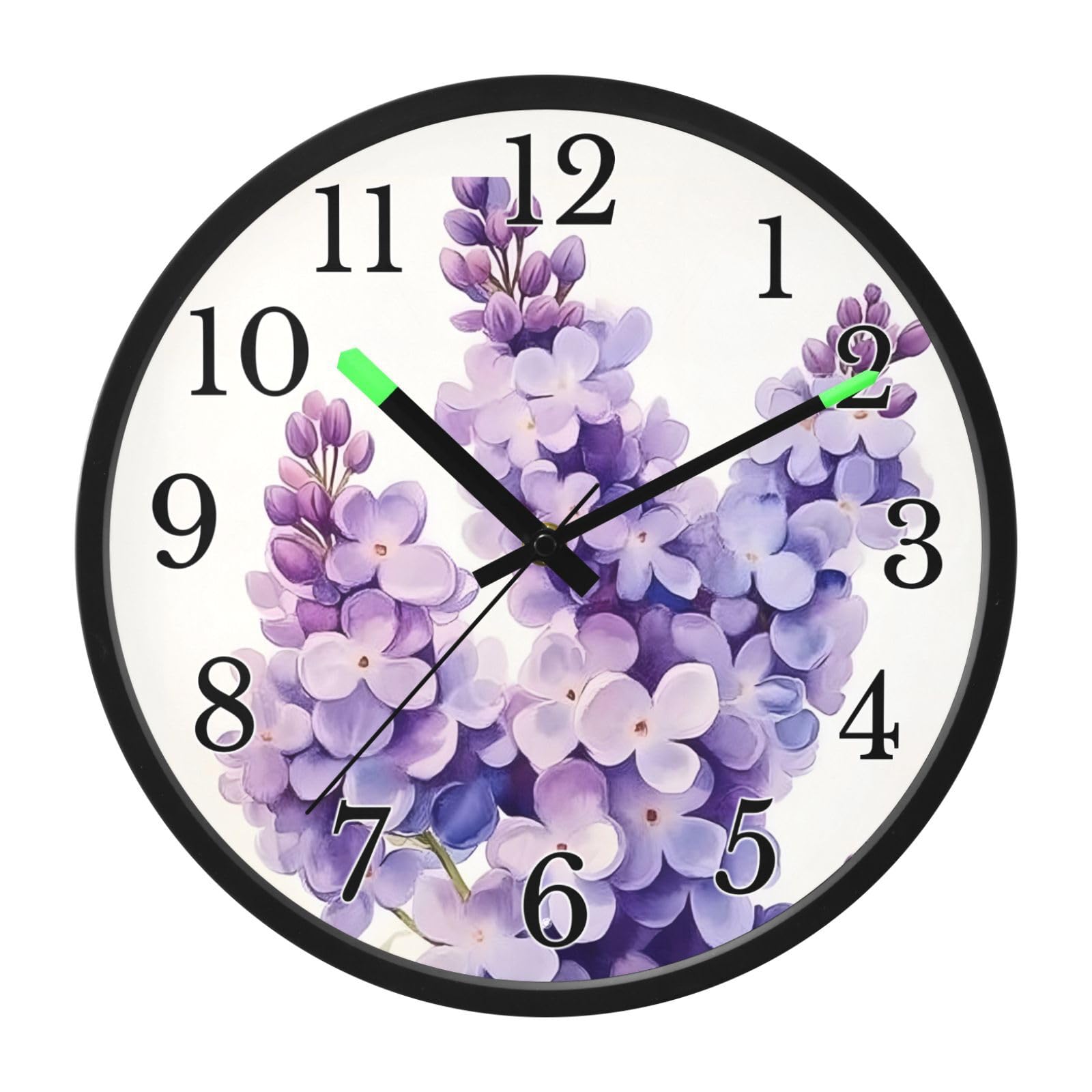 Mnsruu Reloj de pared luminoso con acuarela, color lavanda, reloj de pared que brilla en la oscuridad, funciona con pilas, silencioso, sin tictac, luz nocturna para dormitorio