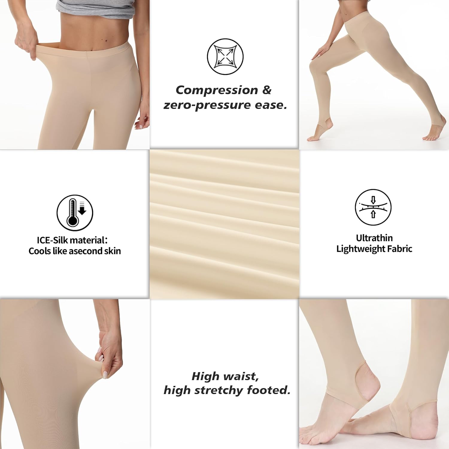 Cooling Leggings for Women, UPF50+ UV Sun Protection Pantyhose Tights Ultra Thin Silk Inner Layer Compression Leggings