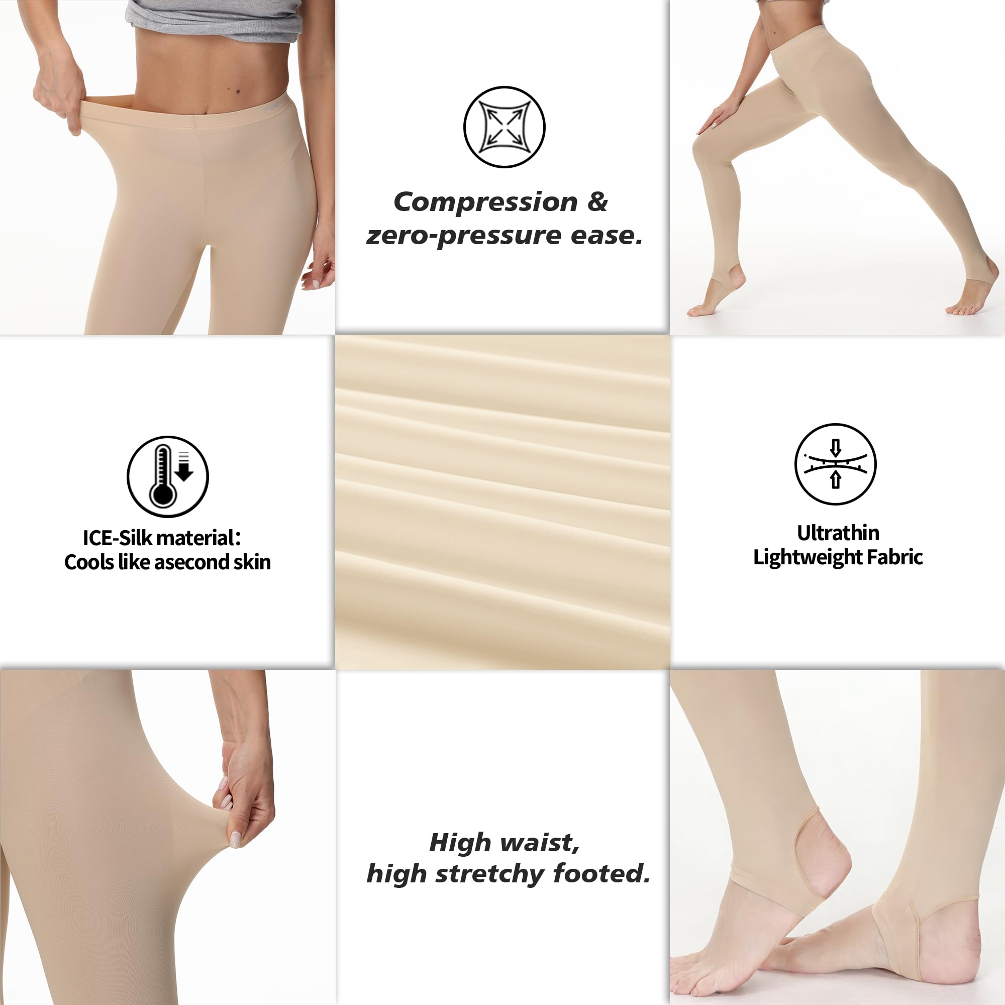 Kühlende Leggings für Damen, LSF 50+, UV-Sonnenschutz, Strumpfhose, ultradünne Seiden-Innenschicht, Kompressionsleggings
