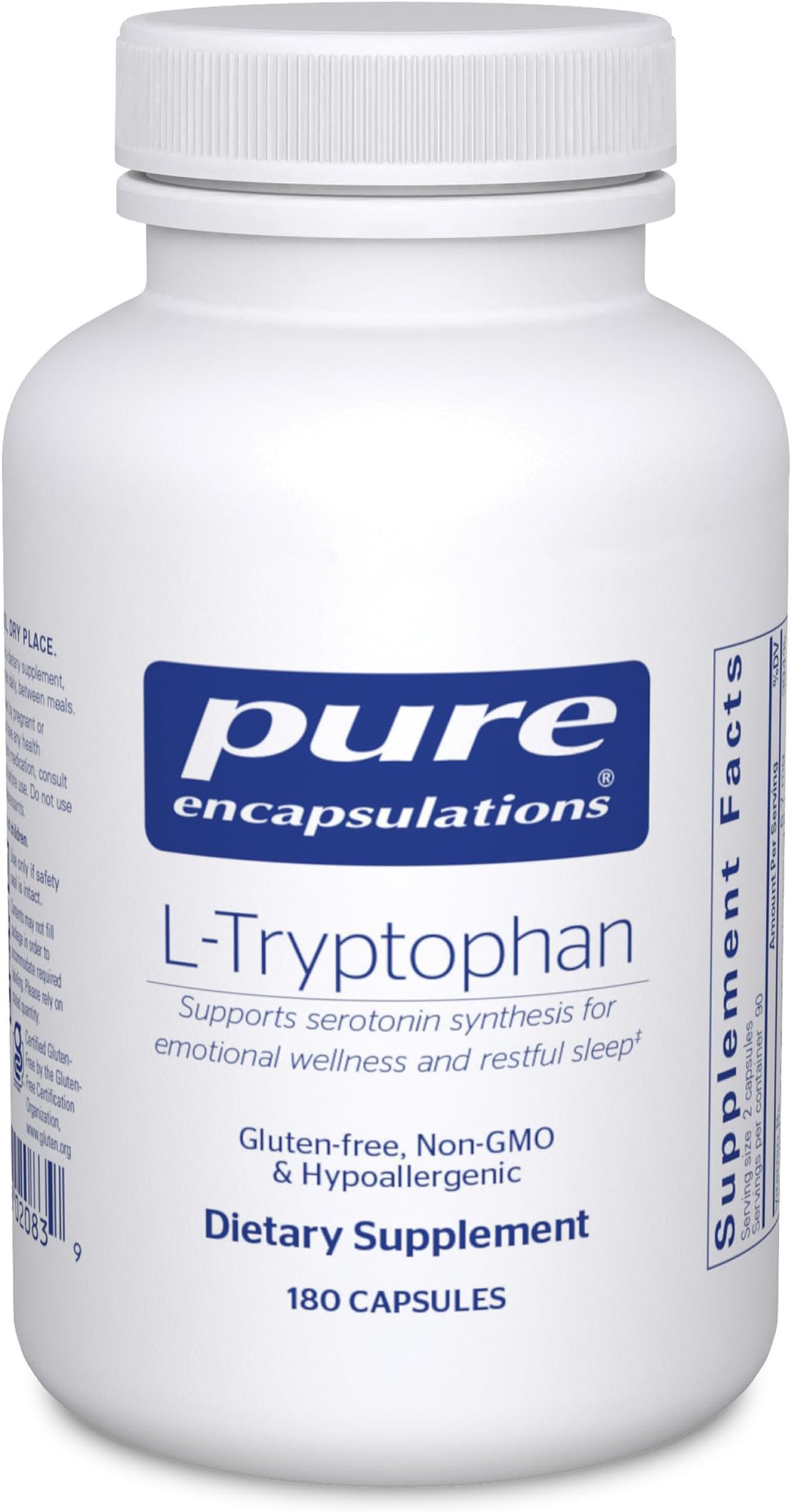 L-Tryptophan | Amino Acid Supplement for Relaxation, Serotonin Support, PMS, and Sleep* | 180 Capsules