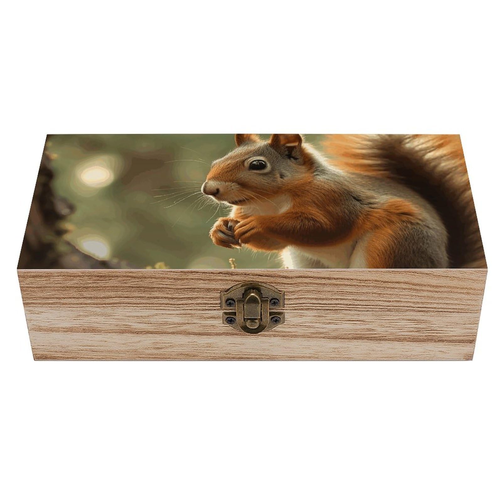 DWVTSLH Wildlife Forest Squirrel Wooden Storage Box Locked Wood Gift Box Decorative Keepsake Boxes Storage Bins, Memory Boxes for Pictures, Jewelry Organizer Unique Gift Ideas for Men Women