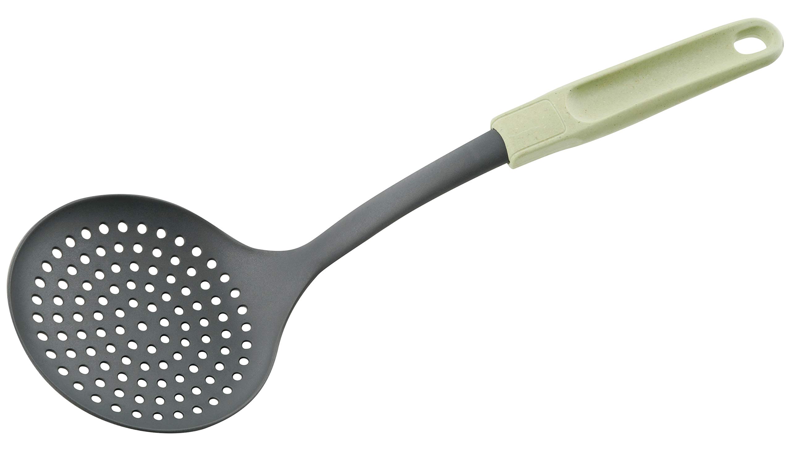 FACKELMANN Ecolution Strainer - Wood Fibre and Organic Plastic Skimmer - 34cm x 11.5cm Ladle in Mint Green/Stone Grey