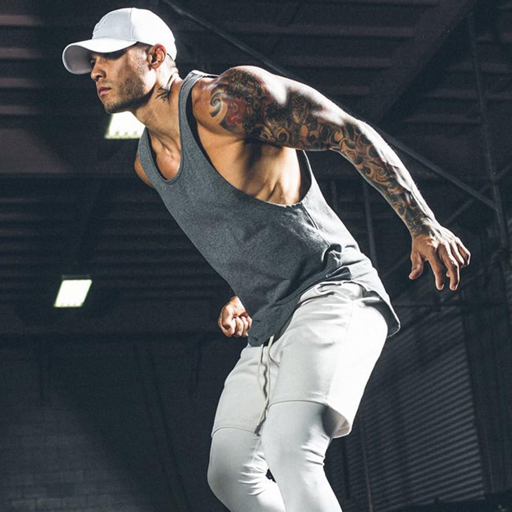 Men’s Muscle Gym Stringer Tank Top, Y-Back Bodybuilding Workout Shirt, Breathable Athletic Vest T01