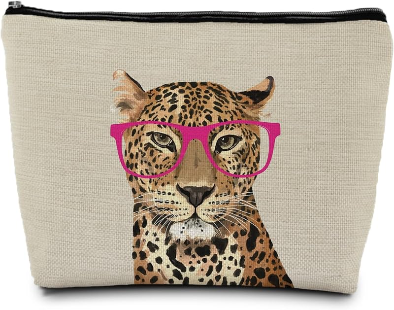 Necessaire de maquiagem ignytiger com estampa de onça e zíper, Glasses Cheetah