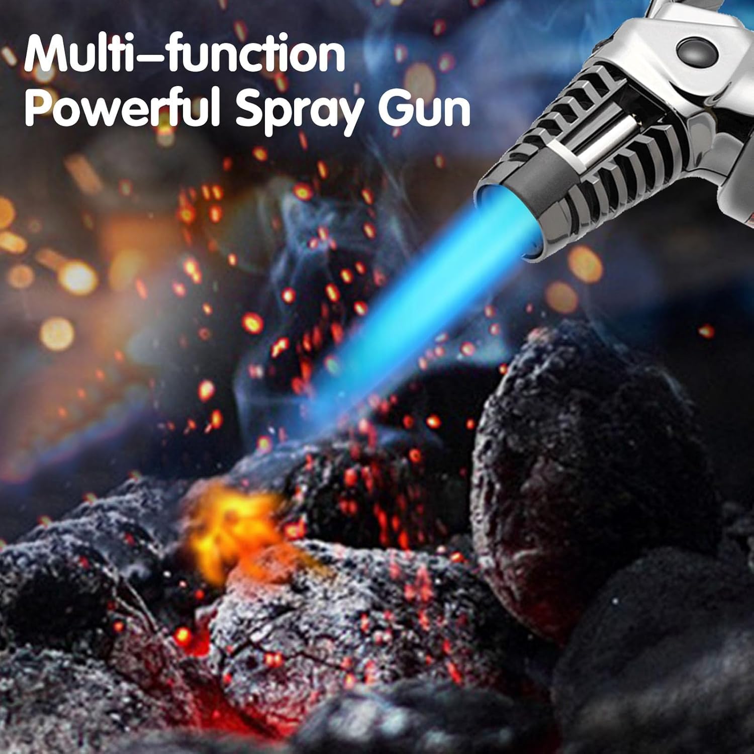 Multifuctional Butane Torch Lighter, Adjustable Flame Refillable Kitchen Cooking Torch with Safety Lock for Candles Fireplaces Campfires (Butane Not Included)(Color:A)