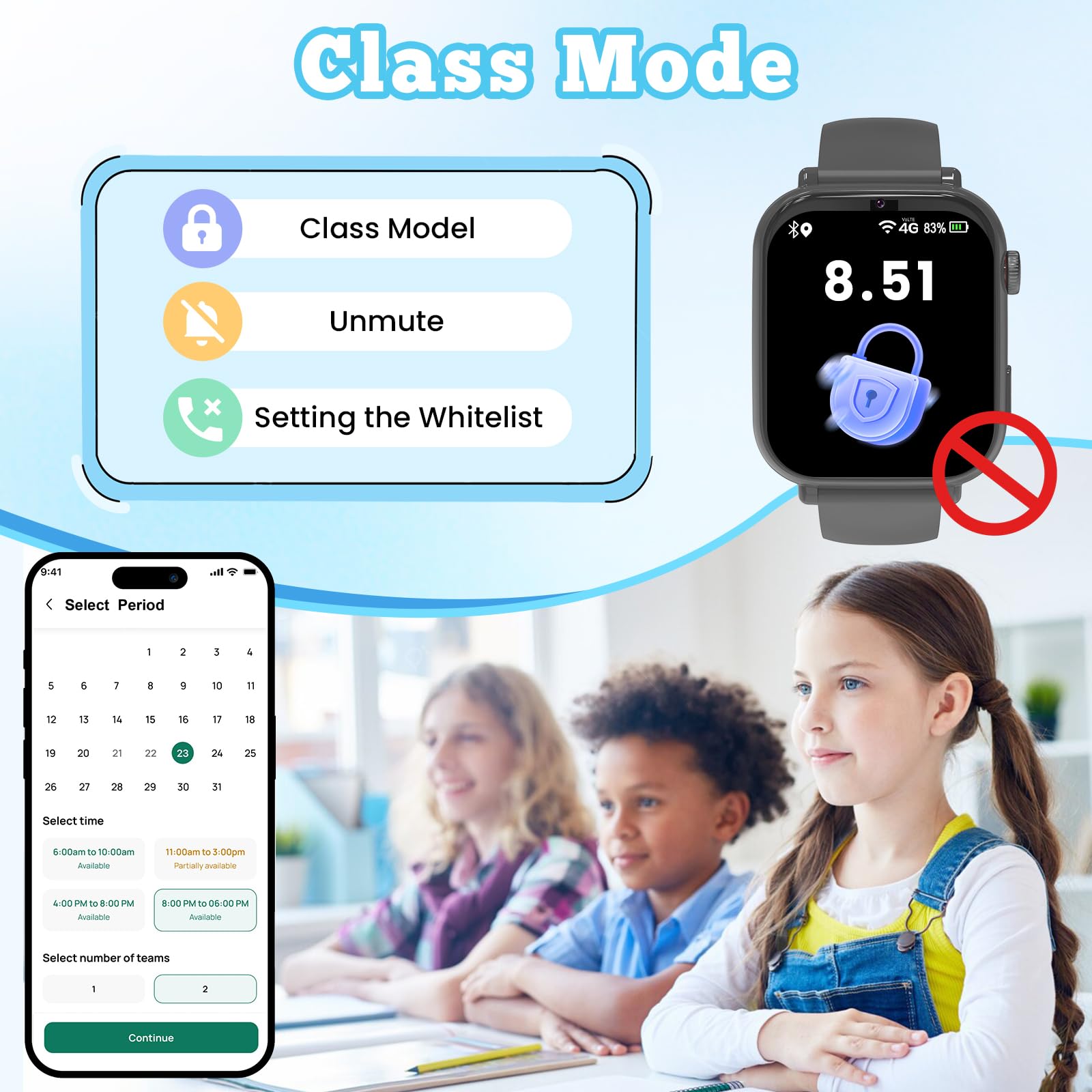 Smartwatch für Kinder mit 4G Videoanruf, Voice Chat, Anruffunktion, Schulmodus, GPS, Spiele, Wecker, 2x Uhrarmband‌, Telefonuhr Uhr Kinder Geschenk für Mädchen Jungen 4-12 Jahren (Schwarz-A5)
