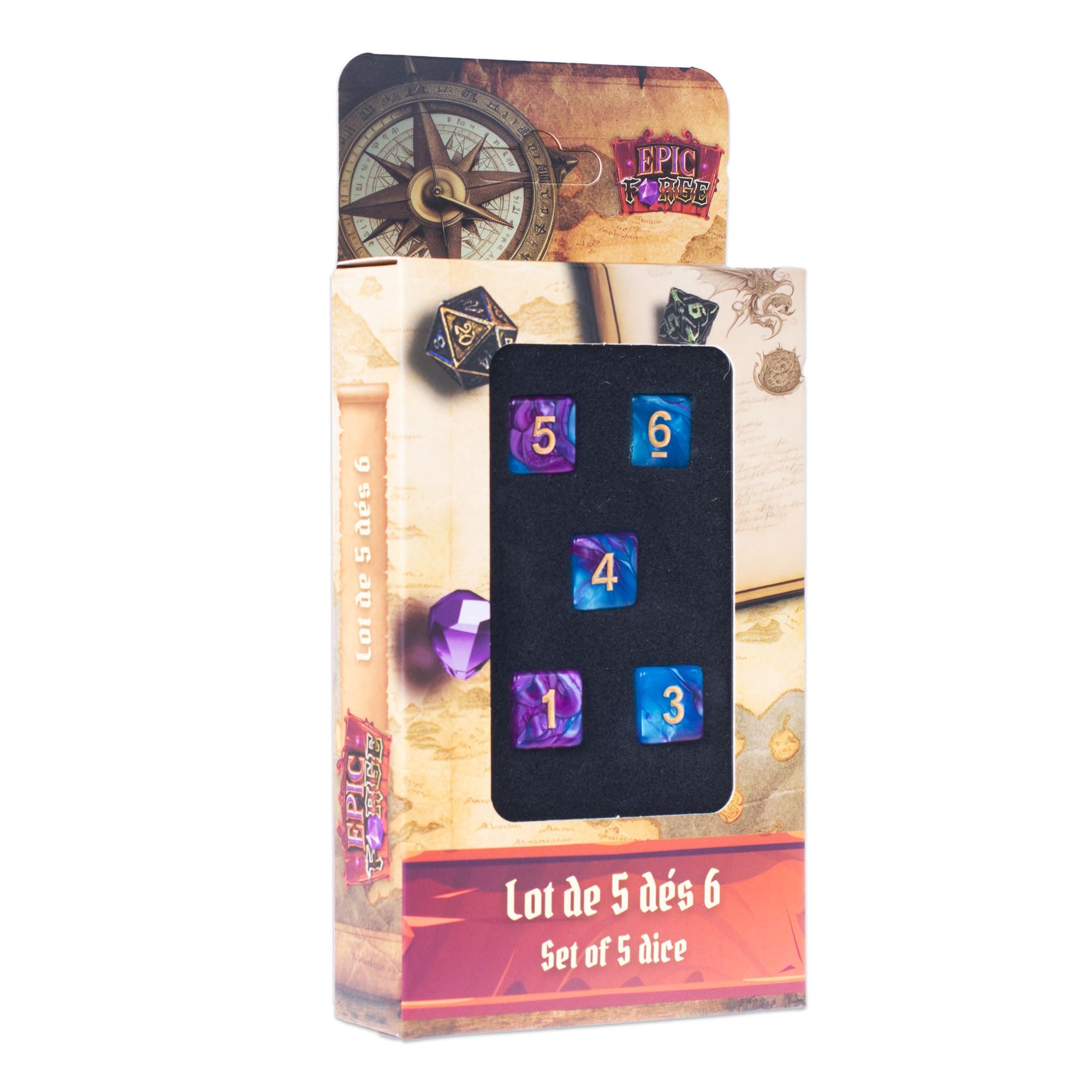 Epic Forge - Set of 5 D6-16mm Blue and Purple Dice