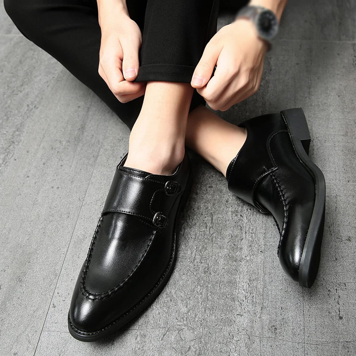 Zaylee Schnallenschuh Herren Mönchschuhe Formale Abendschuhe Elegante Business Schuhe,EU43-Schwarz