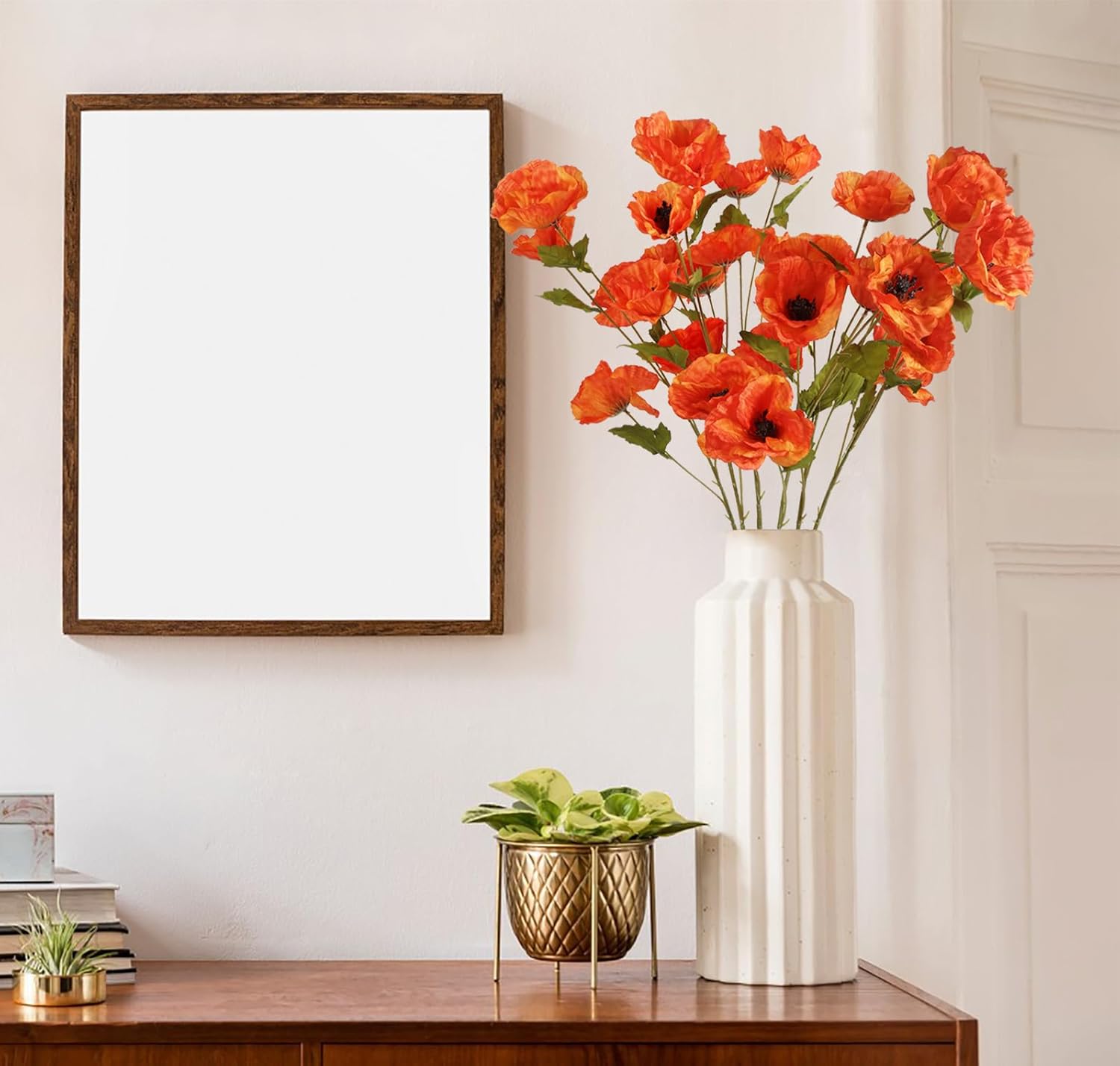 30 Heads 6 PCS Orange Poppy Flowers Artificial Flowers Silk Flowers 32 in Poppy Flowers for Wedding Home Party Table Centerpiece Arrangement Decoration (Orange) - Image 3