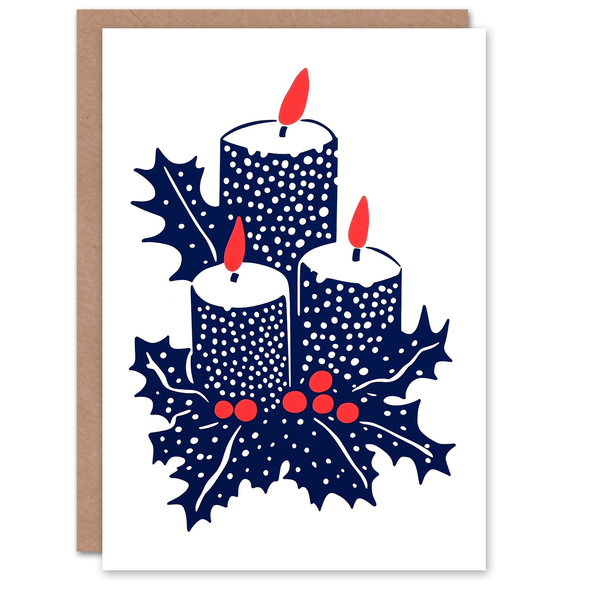 Wee Blue Coo Christmas Card - Holly Plant Leaves - Navy