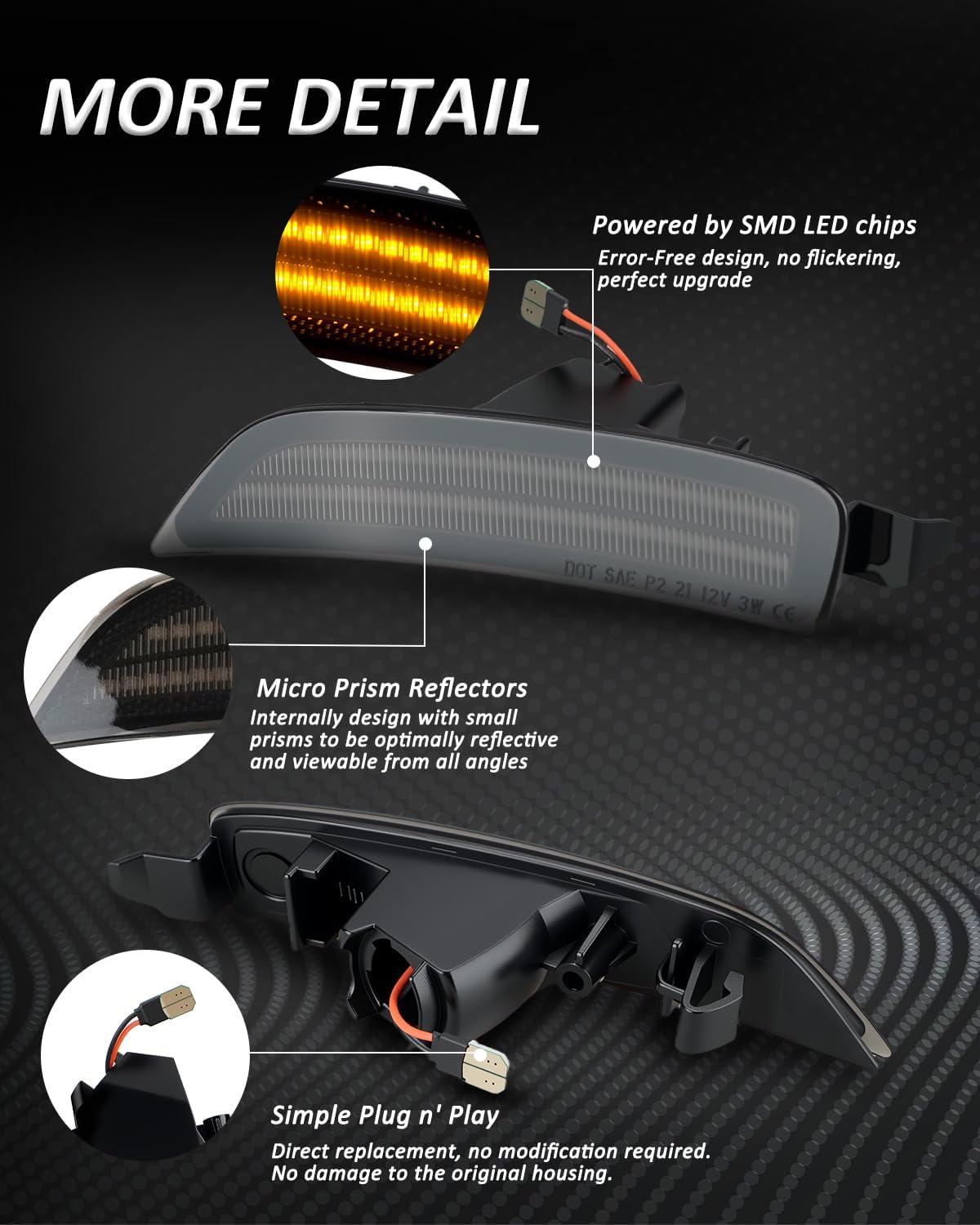 Bestview Side Marker Light Assembly Compatible with 2016-2024 Mazda MX-5 Miata ND Amber Front Red Rear Fender Side Marker Lamps Reflectors, 4 PCS