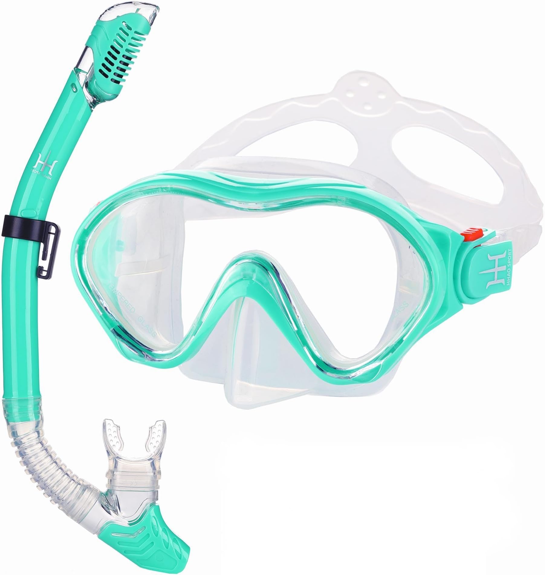 Kids Snorkel Set,HHAO Sport Dry Top Snorkel Mask Scuba Snorkeling Gear Anti-Leak Impact Resistant Panoramic Tempered Glass Easy-Breath Snorkeling Packages Freediving Gear for Youth Boys and Girls