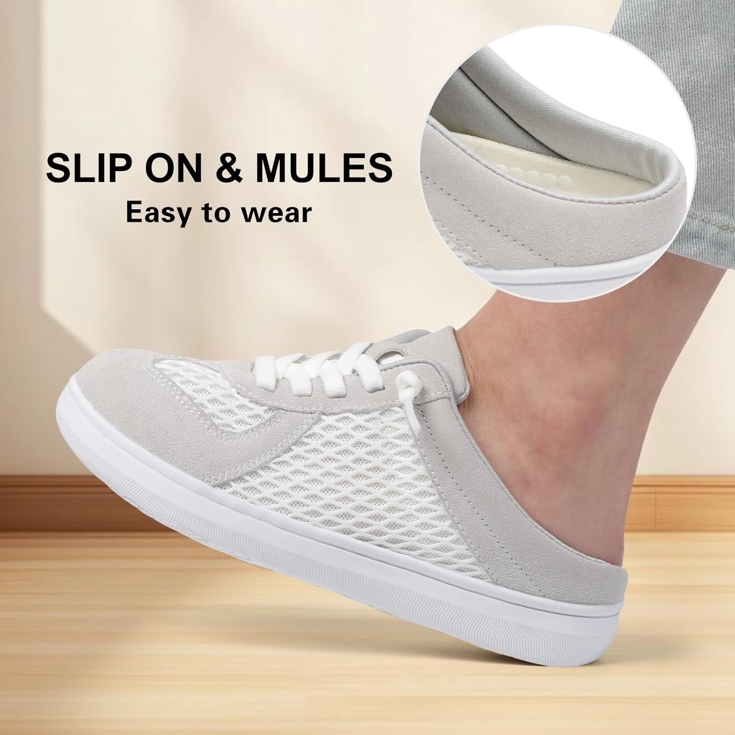 LeIsfIt Mules for Women Wide Slip-on Mule Shoes Breathable Walking Shoes Comfortable Backless Sneakers with Removable Sole - Image 6