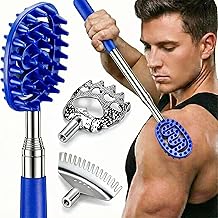 Oversized Back Scratcher Massager with 3 Detachable Heads, Stocking Stuffers for Men & Women, Extendable 30" Handle with Spikes, Rake & Bear Claw Heads (Navy Blue)
