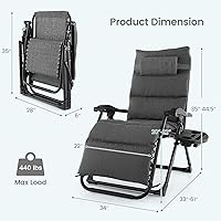 Vista 8 de Giantex Silla Zero Gravity con cojines de patio, silla reclinable plegable ajustable con almohada y soporte para tazas, sillón reclinable de césped