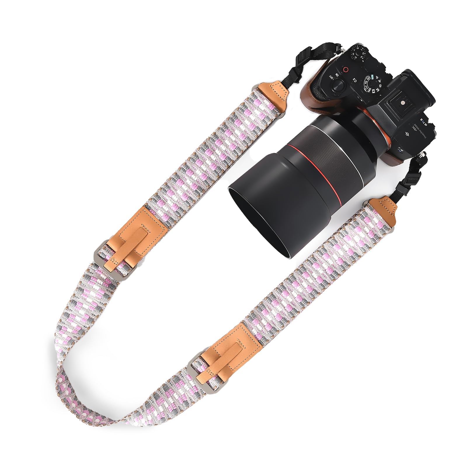 LZHRISING Adjustable Camera Strap for Photographer, Polyester & Genuine Leather Neck Shoulder Strap with Quick Release Buckle