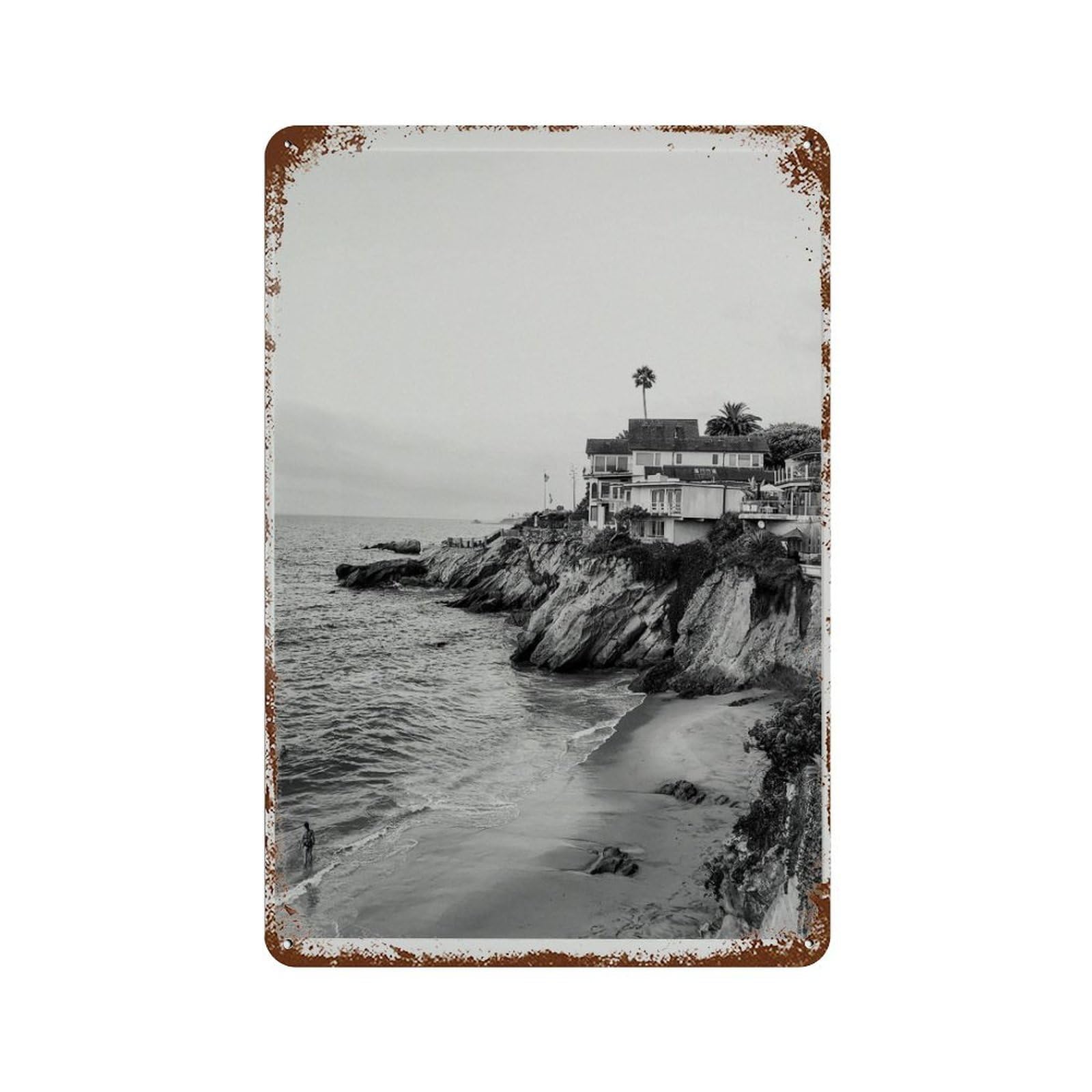xiaoxiaoshen Laguna Beach Vintage Photography ， Black And White Coastal Wall Decor Art Metal Tin Poster Modern Home Decor Art Home Bar Shop Decorations Vintage Sign 30x20cm