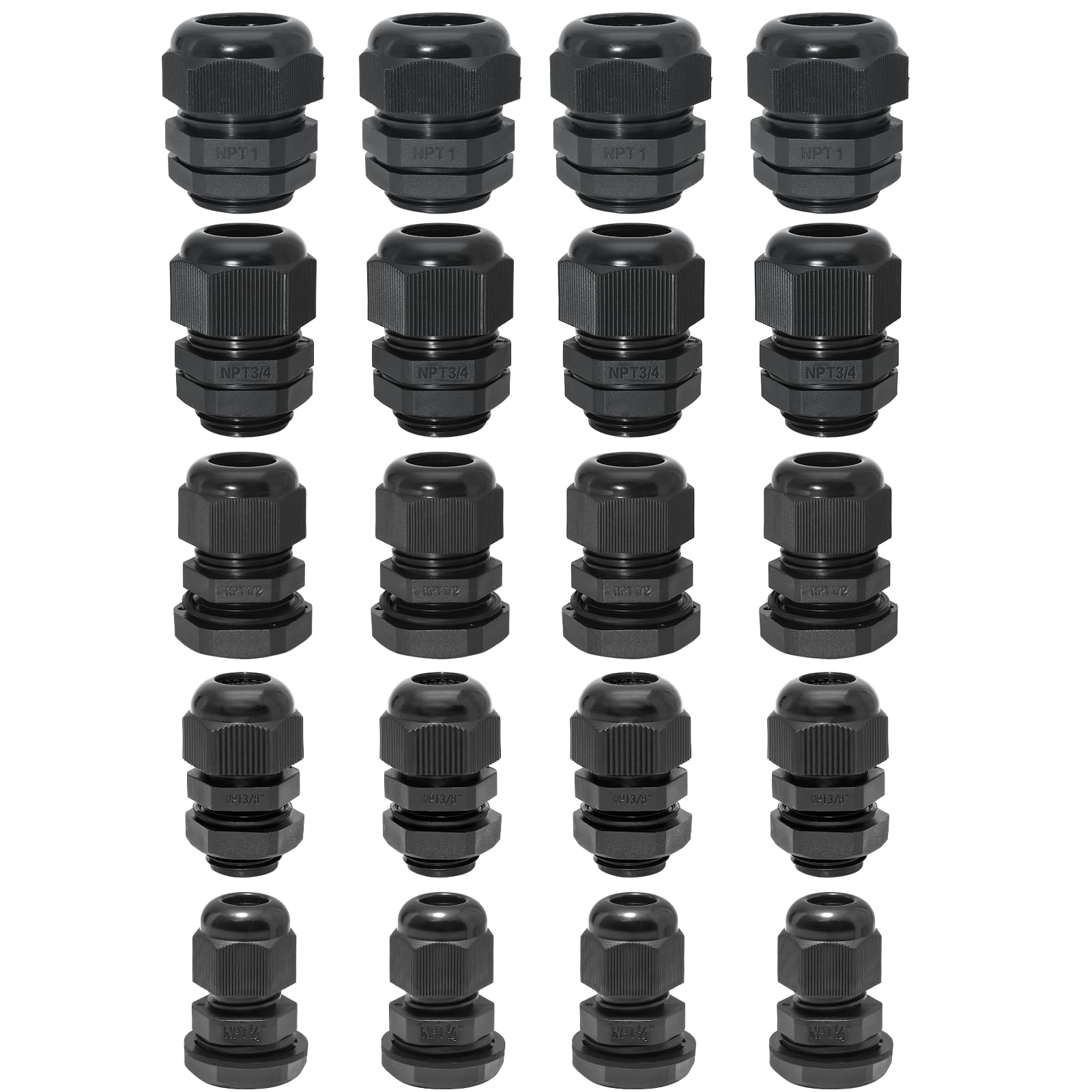 Nylon Cable Glands - 20 Pack, Black -1