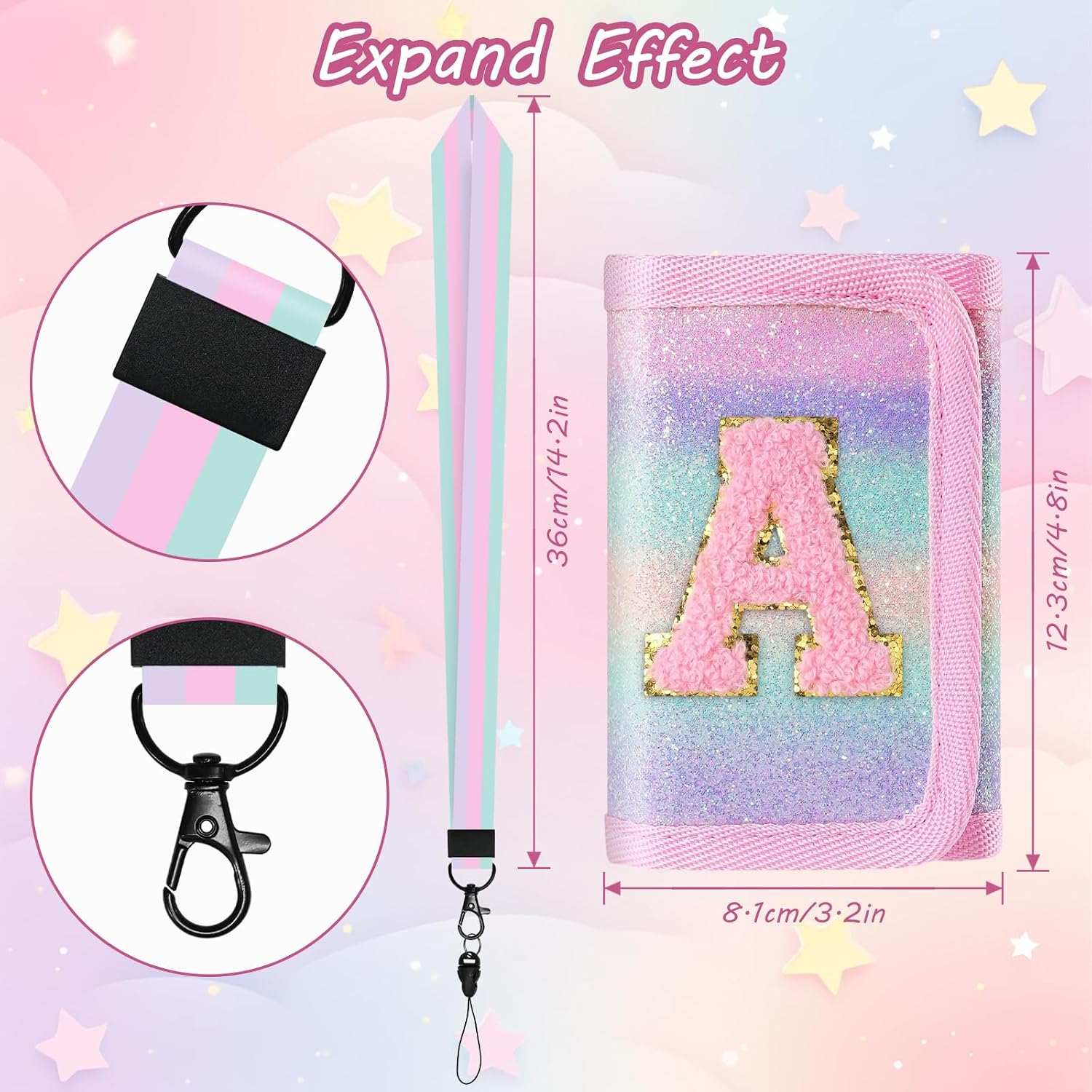 sundee Novelty Wallets with Lanyard for Kids Girls Trifold Wallet with with Initials Personalized Letter Birthday Gifts for Travel Hiking Sport Pink-A