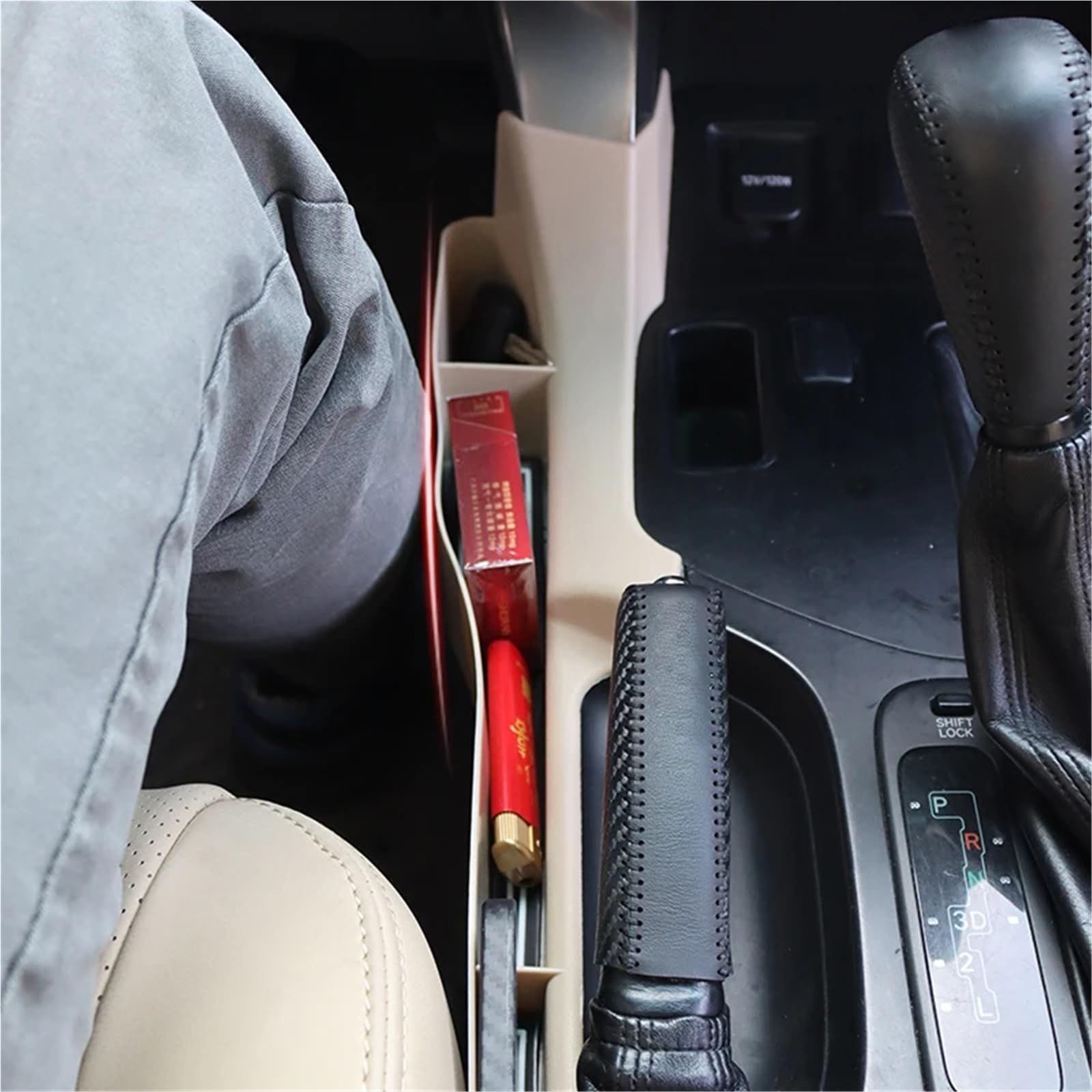 Konsola Środkowa Uchwyt na kubek w szczelinie siedzenia, schowek, pasuje do Toyoty, pasuje do Land, pasuje do Cruise, pasuje do Prado 120 LC120 FJ120 2009-2003(2003-2009 Beige)