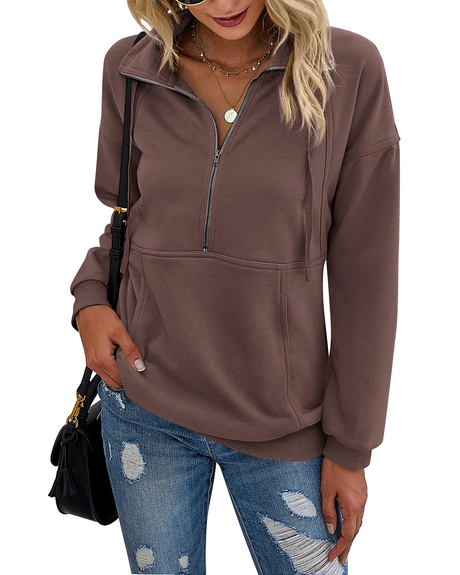 PRETTYGARDEN Women's Casual Long Sleeve Sweatshirt Half Zip Pullover Tops