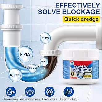 BELL BIRD Drain Opener,Powerful Unclogging,Crystal lye, Sodium hydroxide, Unclog drains, Bathroom sinks, Kitchen sinks, Shower pipes (2 PSC, Gram, 520)
