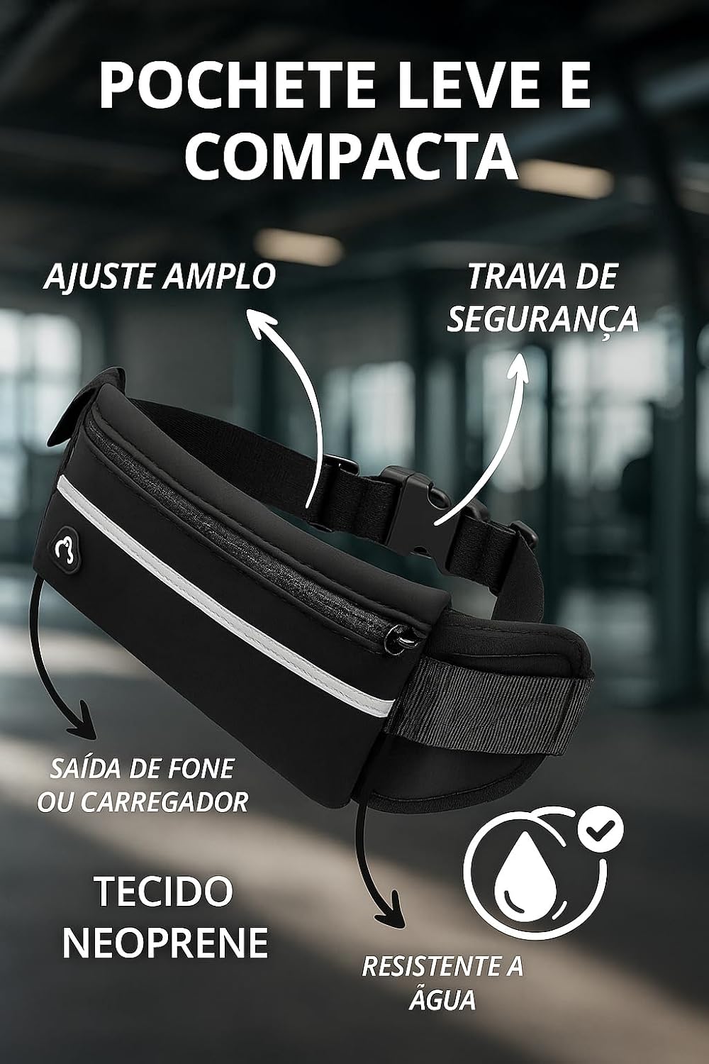 Pochete Preta Corrida Academia Caminhada Ciclismo Fitness Unissex Impermeável e Ajustável - Bolsa de Cintura para Viagem Porta Dinheiro Cartão Celular - Leve Discreta e Resistente - Qualidade Premium Pochete Preta Corrida Academia Caminhada Ciclismo Fitness Unissex Impermeável e Ajustável - Bolsa de Cintura para Viagem Porta Dinheiro Cartão Celular - Leve Discreta e Resistente - Qualidade Premium