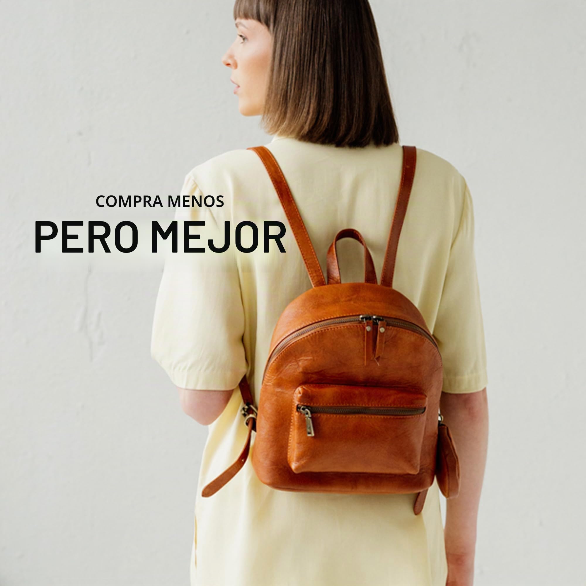 Berliner Bags Mochila Kelly Mini de Piel Auténtica para Mujer, con Compartimento Interior y Exterior y Estuche Redondo Desmontable, Diseño Elegante - Marrón