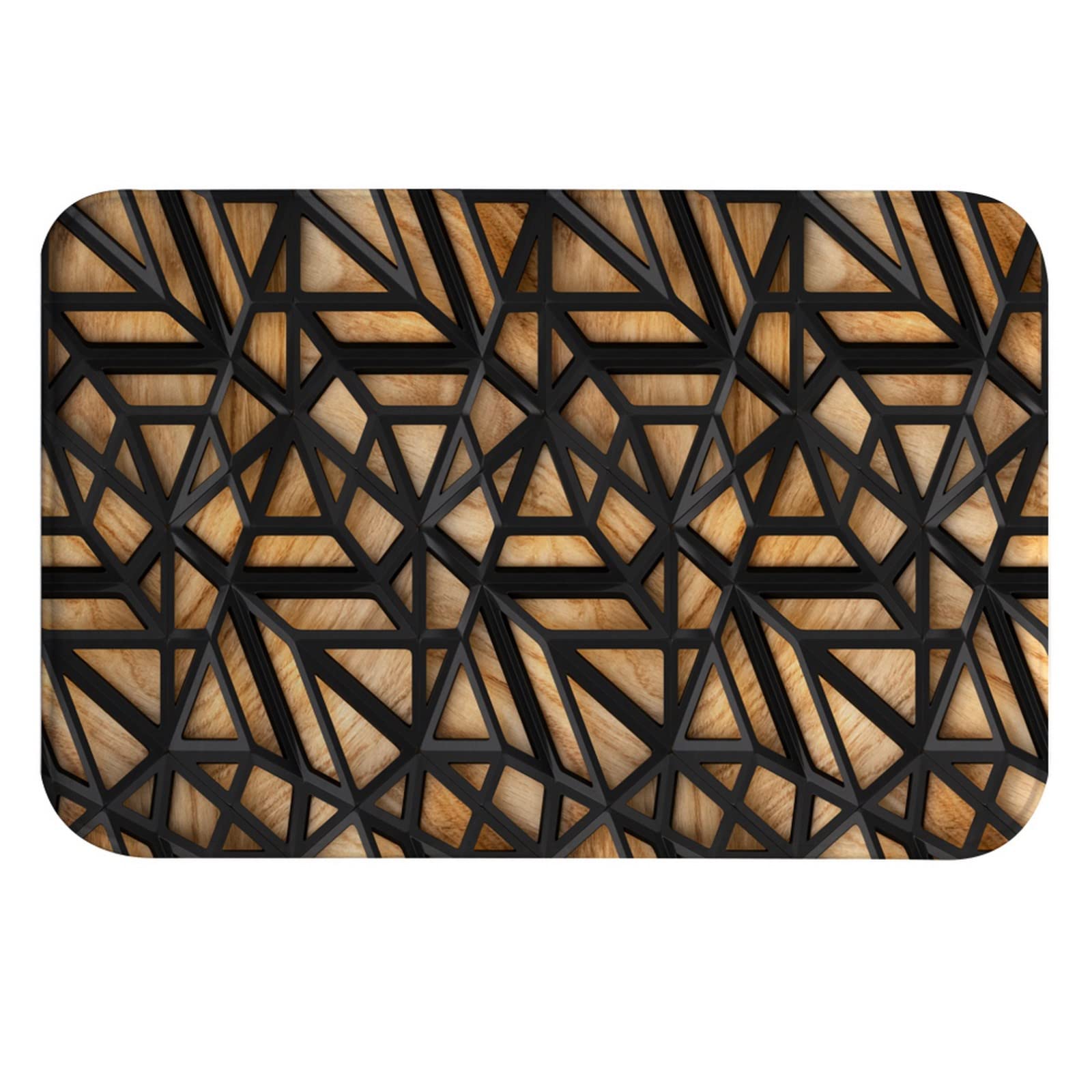 A.Monamour Non-Slip Water Absorbent Bath Mat 3D Black Loft Lattice Tiles on Wooden Oak Background Modern Abstract Art Soft Flannel Mat Rug Carpet for Bathroom Bathtub Shower Kitchen Bedroom 40x60cm