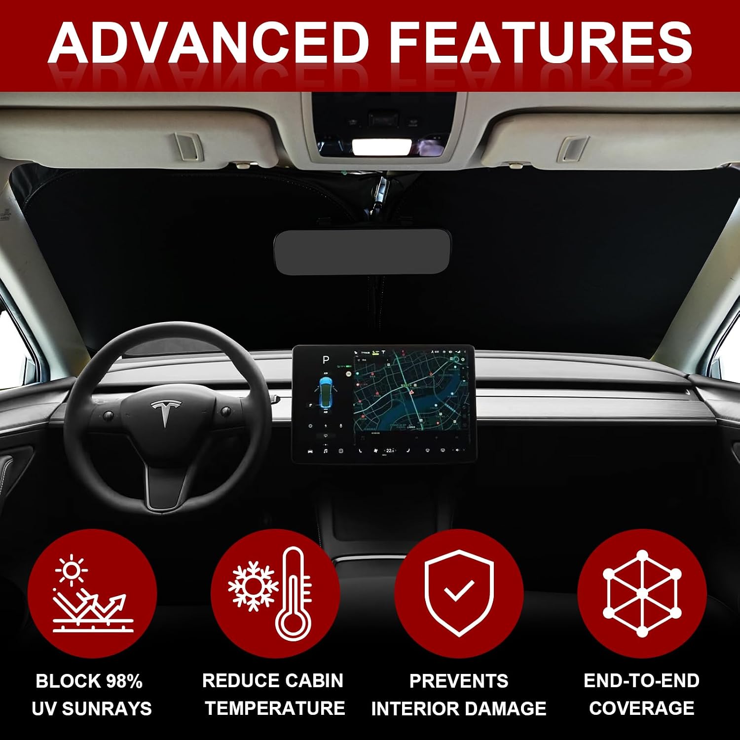 Car Windshield Sunshade for Tesla Model Y/3 - Folding Front Window Sun Shade Cover with Upgraded UV Protection Fabric, Professional Accessories for Tesla Model 3/Y 2016 to 2026 with a Storage Bag