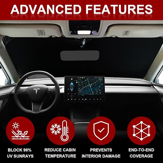 Car Windshield Sunshade for Tesla Model 3 & Y UV Protection, Fits 2016-2026