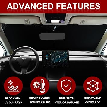Car Windshield Sunshade for Tesla Model 3 & Y UV Protection, Fits 2016-2026