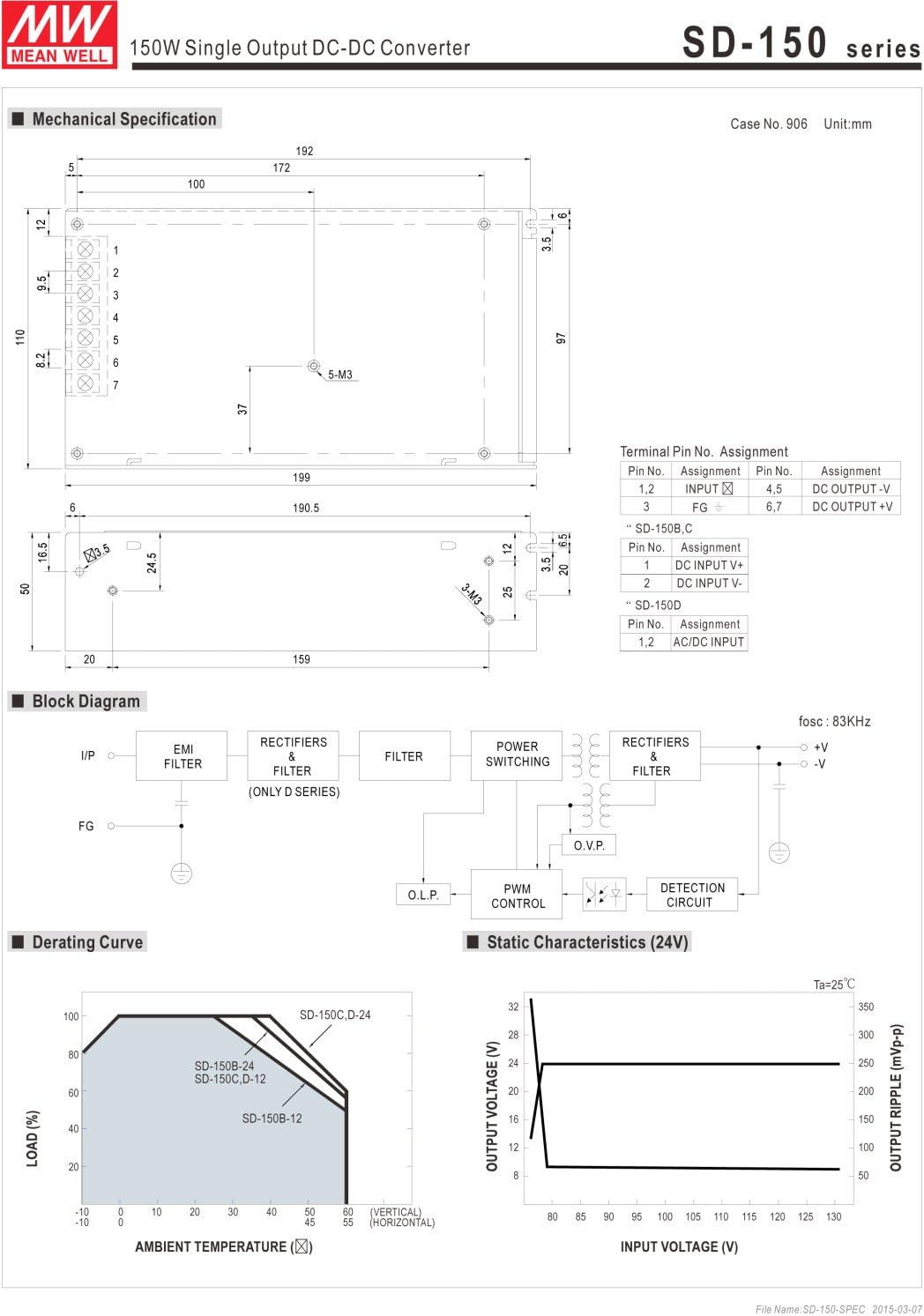 MEAN WELL SD-150D-24 DC-DC Converter - Enclosed Type