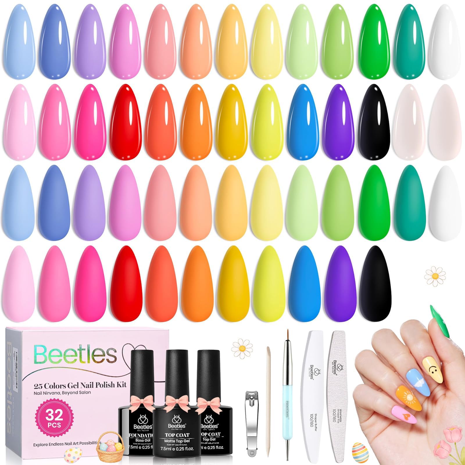 Beetles Pastel Gel Polish Set - Doodle Dreams Collection, Green Blue Pastel Purple 25 Spring Colors Easter Gel Polish with Base Glossy Matte Top Coat UV LED Soak Of Gifts for Women Girls