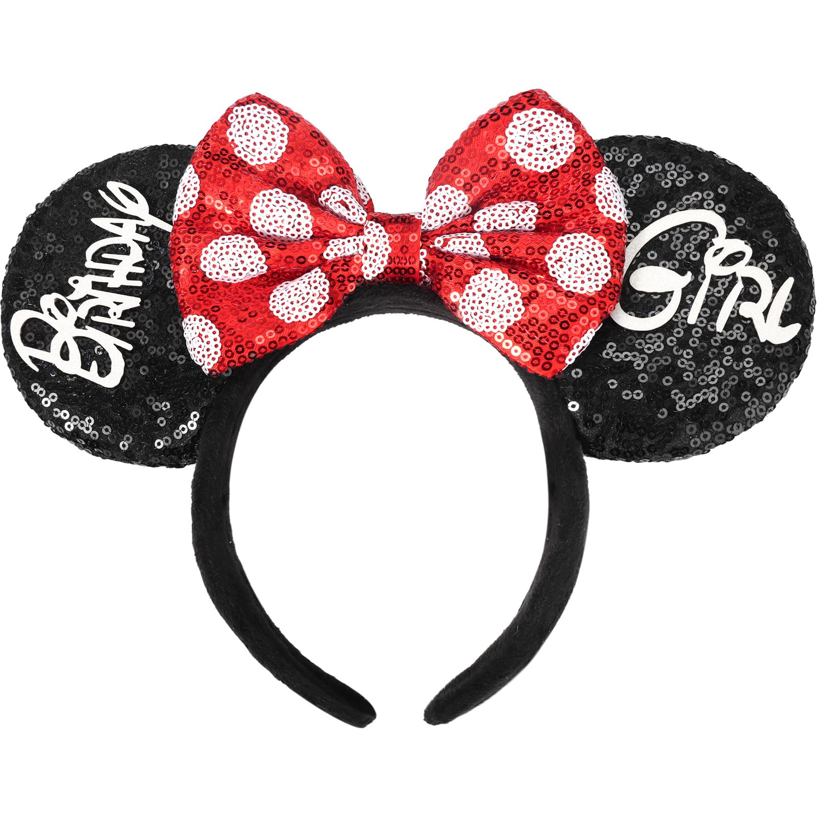 ETLUK Mouse Ears Headband, Mouse Ears Sequin Bow Headbands for Women Girls, Birthday Party Decorations (Birthday Girl)