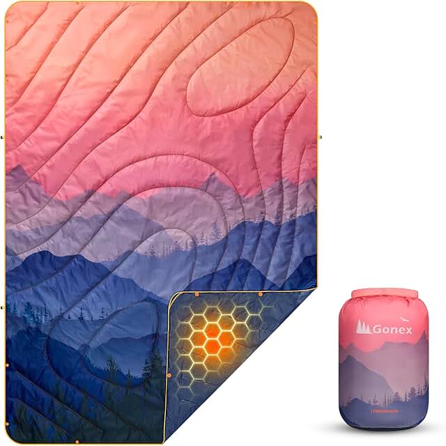 Gonex Camping Blanket with Aero-Warmth Tech Layer, Puffy Printed Packabl...