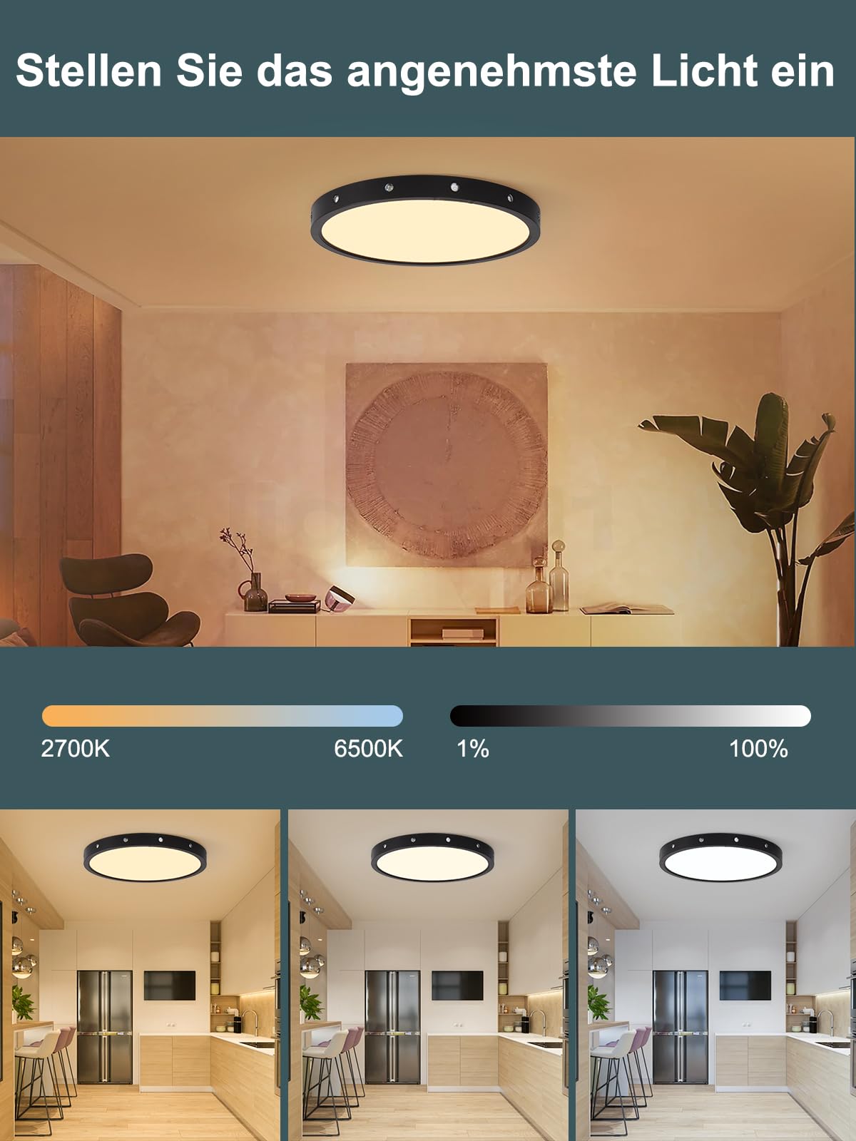 Smarte Deckenleuchte, RGB Deckenlampe Farbwechsel, flache LED Deckenleuchte 24W Kompatibel mit Alexa/Google Für Schlafzimmer Wohnzimmer Rund Ø 30 cm