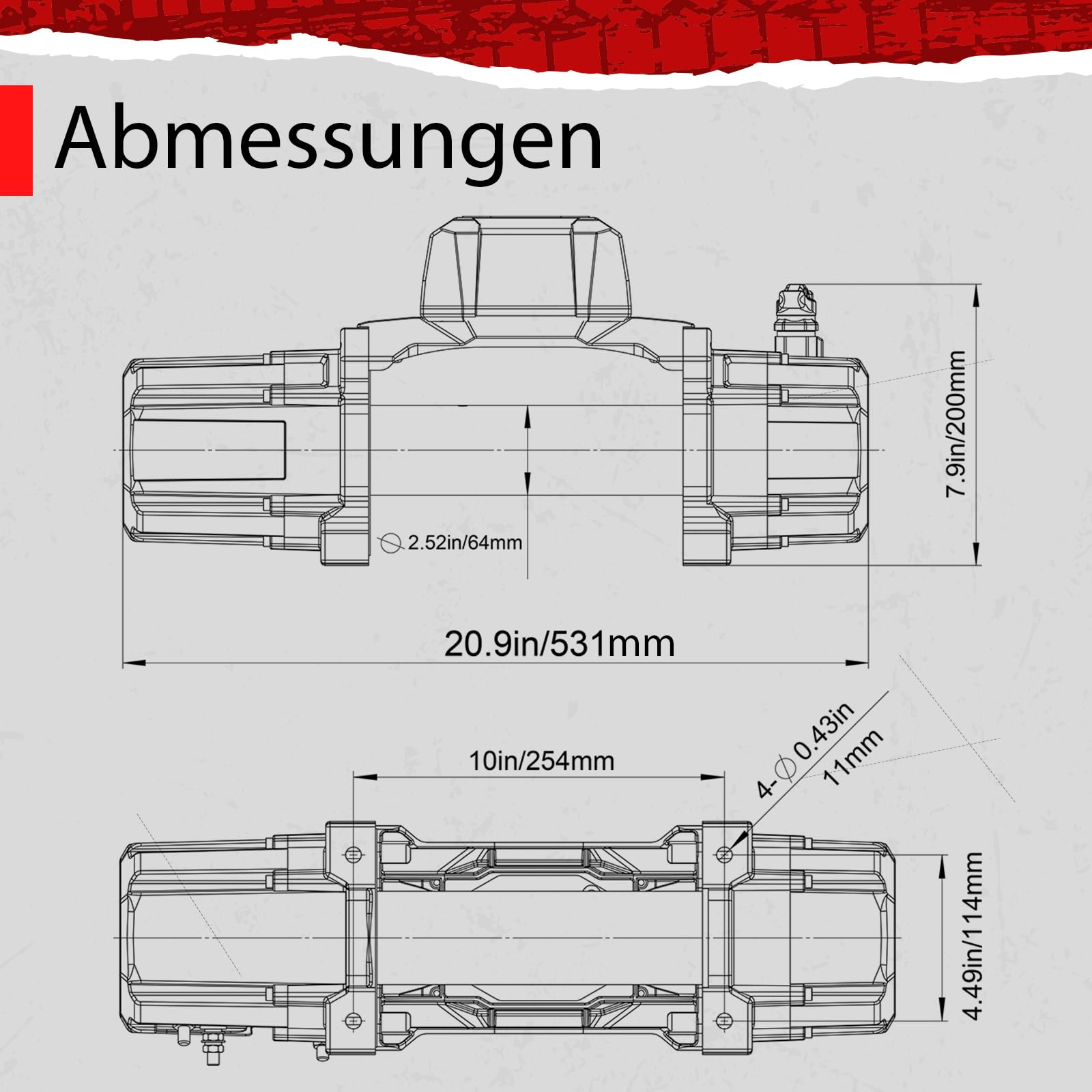 RUGCEL WINCH Elektrische Seilwinde 5443 kg (12000 lbs), 12V DC, IP67 Wasserdicht, Synthetikseil Schwarz, Hawse Fairlead, 2-in-1 Infrarot-Fernbedienung, für LKW SUV Off-Road | Wasserdichtes schwarzes synthetisches Seil, Hawse Fairlead 2-in-1 Infrarot + Kab