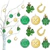 50PCS St. Patricks Day Decorations Shamrock Ornaments, 5 Styles Shamrock Clover Gold Coins Horseshoe Tree Decorations, Saint Patrick's Day Irish Hanging Ornaments for Spring Tree Party Favors