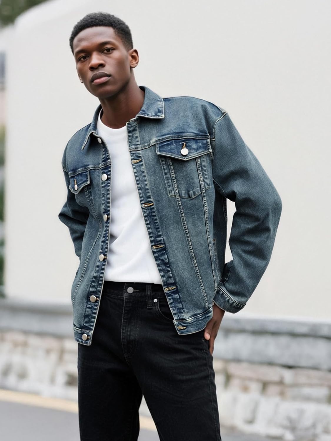 LONGBIDA Men's Casual Classic Denim Jacket Slim Fit Fashion Jean Coat - Image 2