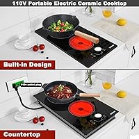 Vista 3 de Karinear Placa eléctrica de 2 quemadores de 110 V, control de perilla radiante de estufa de 12 pulgadas, enchufe de salida de 110 V, uso en encimera