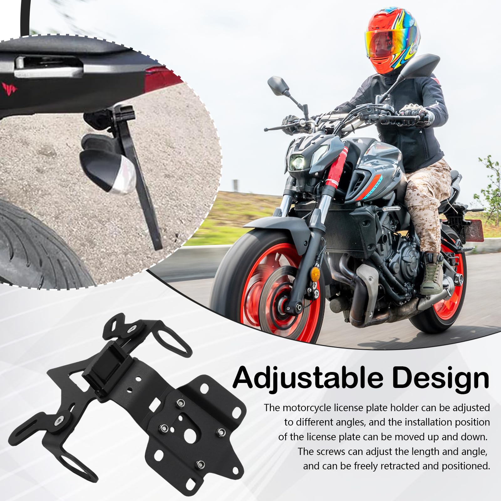 Portatarga Per Moto Per Yamaha Mt-07 2018-2023/Mt-07 2014-Up/Fz-07 2018-2023/Fz-07 2014-Up Portatarga Regolabile Per Moto Con Luce Posteriore